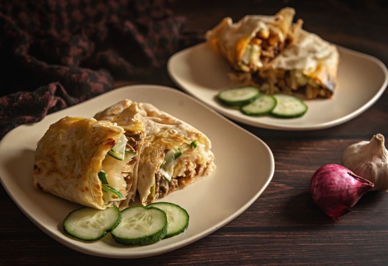 Spicy tuna wrap with sriracha and cucumber
